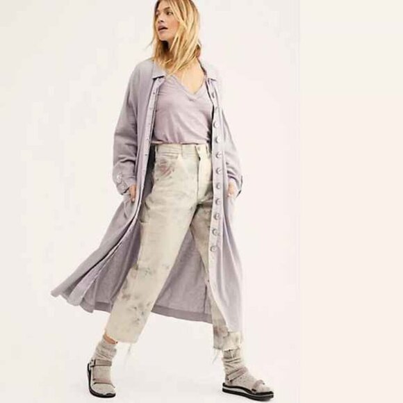 NEW Free People Meet Me In Montauk Duster Jacket Lavender Trench Dress Belted - Picture 1 of 7